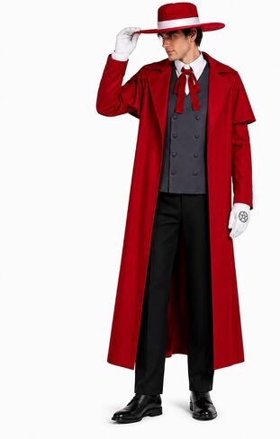 Men's Anime Vampire Cosplay Costume Red Long Coat Outfit with Hat Vest Shirt Pants in Saudi Arabia