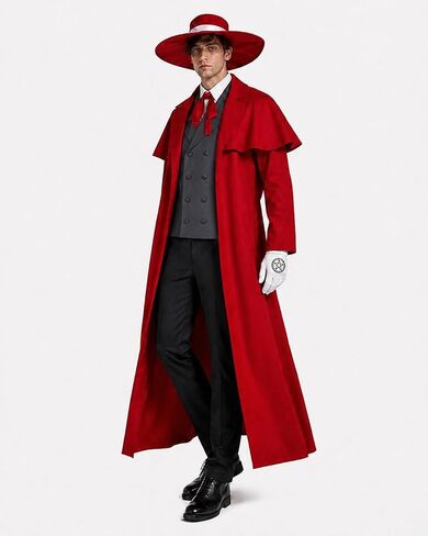 Men's Anime Vampire Cosplay Costume Red Long Coat Outfit with Hat Vest Shirt Pants in Saudi Arabia