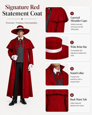 Men's Anime Vampire Cosplay Costume Red Long Coat Outfit with Hat Vest Shirt Pants in Saudi Arabia