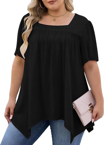 Chulianyouhuo Women's Plus Size Tunic Tops Square Neck Tops to Wear with Leggings Dressy Casual Loose Fit Summer T Shirts in Saudi Arabia