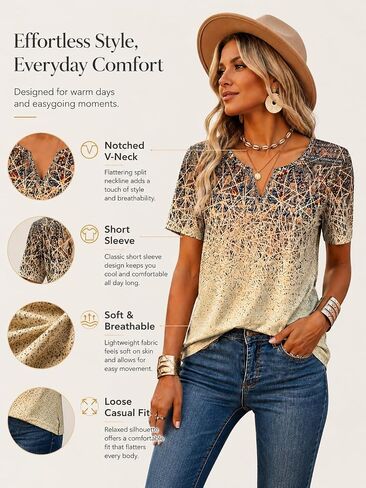 Womens Summer Tops Short Sleeve Shirts V Neck Cute Trendy Tunic Blouses 2026 in Kuwait