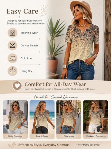 Womens Summer Tops Short Sleeve Shirts V Neck Cute Trendy Tunic Blouses 2026 in Kuwait