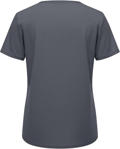 Womens Crewneck Cotton Linen Shirts Summer Dressy Casual Short Sleeve Blouse Loose Button Side Slit Work Tunic Tops in Kuwait