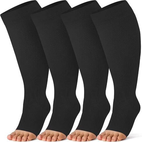 Breslatte Bamboo Viscose Wide Calf Compression Socks Open Toe for Women Men Plus Size Toeless 10-14 mmHg Circulation in Saudi Arabia