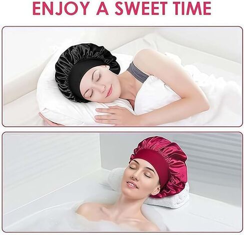Satin Bonnet for Sleeping, Wide Band Silk Sleep Cap, Large Hair Bonnet for Women with Curly Hair Braids and Natural Styles in Kuwait