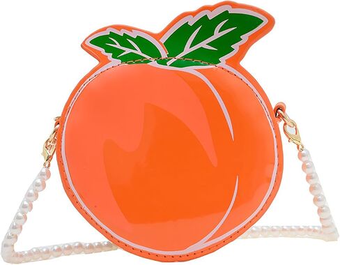 Cute Peach Shaped Mini Crossbody Purse with Pearl Chain Strap, Fruit Design Coin Handbag for Girls in Kuwait