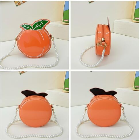 Cute Peach Shaped Mini Crossbody Purse with Pearl Chain Strap, Fruit Design Coin Handbag for Girls in Kuwait