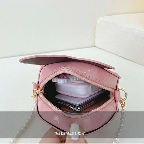 Cute Peach Shaped Mini Crossbody Purse with Pearl Chain Strap, Fruit Design Coin Handbag for Girls in Kuwait