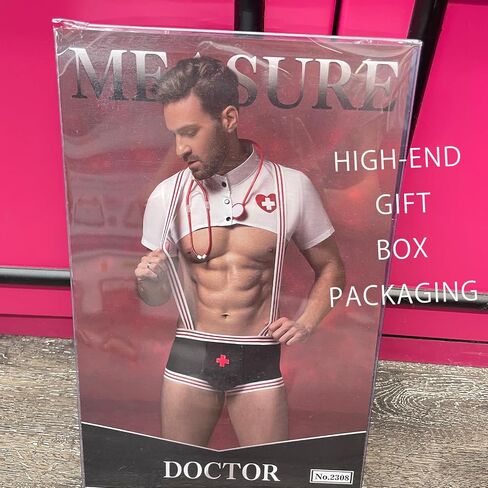 Mens Sexy Nurse Costume Set, Exotic Apparel Underwear, Women Sexy Nurse Costume – Funny Male Doctor Cosplay Outfit with Crop Top, Boxer Shorts, Suspenders & Stethoscope for Halloween Adult Party in Saudi Arabia