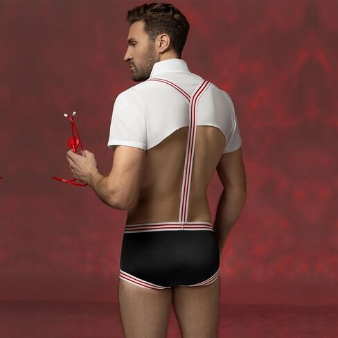 Mens Sexy Nurse Costume Set, Exotic Apparel Underwear, Women Sexy Nurse Costume – Funny Male Doctor Cosplay Outfit with Crop Top, Boxer Shorts, Suspenders & Stethoscope for Halloween Adult Party in Saudi Arabia