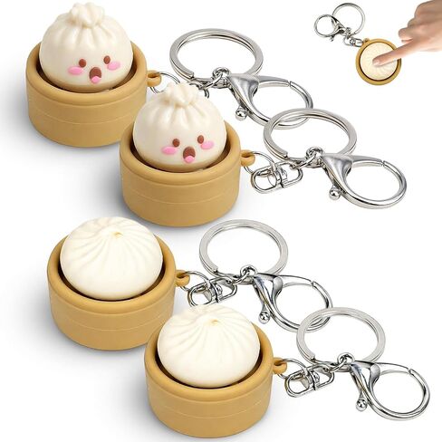 4PCS Mini Dumpling Keychain Set, Cute Asian Food Themed Accessories for Bags and Keys, Soft Creamy Keyboard Fidget for Everyone in Saudi Arabia