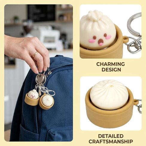 4PCS Mini Dumpling Keychain Set, Cute Asian Food Themed Accessories for Bags and Keys, Soft Creamy Keyboard Fidget for Everyone in Saudi Arabia