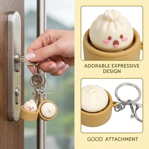 4PCS Mini Dumpling Keychain Set, Cute Asian Food Themed Accessories for Bags and Keys, Soft Creamy Keyboard Fidget for Everyone in Saudi Arabia