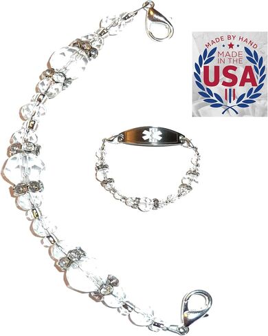 Hidden Hollow Beads Women's Beaded 6" Medical Alert ID Interchangeable Replacement Bracelet, Identification Vital info in Kuwait