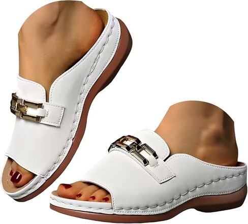 Orange Sandals for Women,Slides Womens Summer Shoes Orthopedic Slides for Women White Sandal Slip on Comfortable Bohemian Low Heels Slippers Wide Width Casual Beach Vacation Walking Shoes in Kuwait