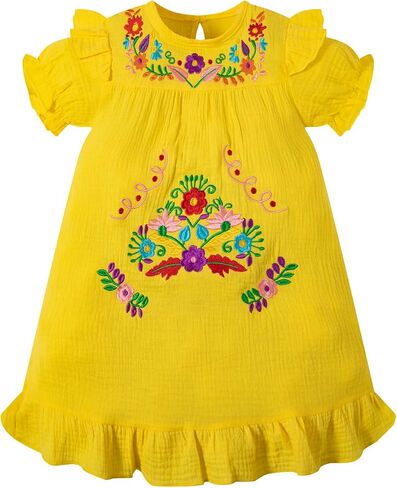 Yruiz Kid Toddler Girl Floral Embroidery Dress Mexican Dress Short Sleeve Cinco de Mayo Fiesta Birthday Party Dresses in Saudi Arabia