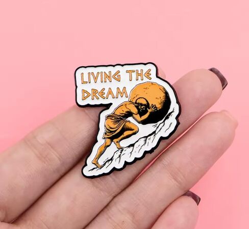 Living the Dream Enamel Pin, Sisyphus Mythology Theme, Zinc Alloy, 1.25 x 1.18 Inch in Saudi Arabia
