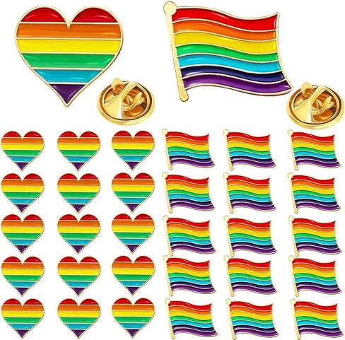 32 pcs Rainbow Pride Pins Bulk Metal LGBTQ Hearts Flag Progress Pins for Men Women Clothes Bags Hats Pride Parade Accessories in Saudi Arabia