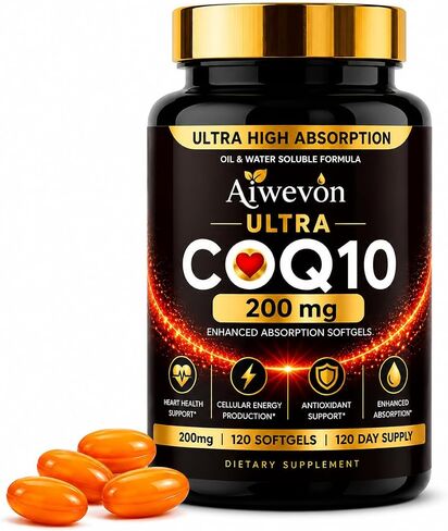 CoQ10 200mg Softgels, Coenzyme Q10 (Ubiquinone) Supplement, High Absorption Formula with Vitamin E, Antioxidant Support, Cellular Energy Support, Heart Wellness Supplement, 120 Softgels in Saudi Arabia