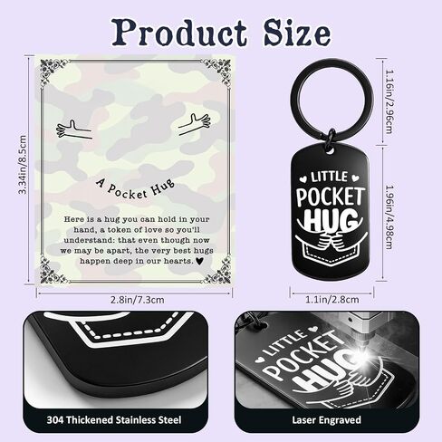 Military Pocket Hug Keychain for Soldier, Deployment Gift for Husband Son, Army Wife Mom Keepsake, Boot Camp Graduation Gift in Kuwait