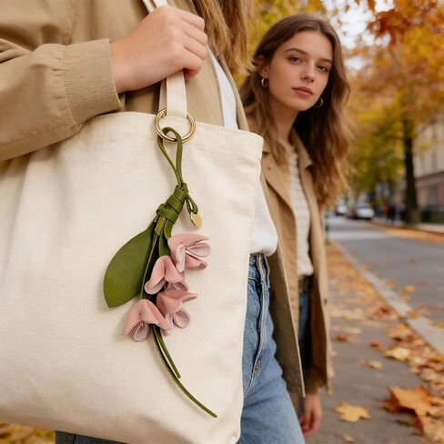 Boho Leather Flower Keychain Flower Bag Charm for Handbag Tote Purse Charm in Saudi Arabia