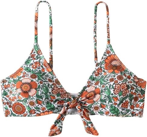 Milumia Women's Floral Print Knot Front Bikini Top V Neck Bathing Suit Tops Beachwear in Kuwait
