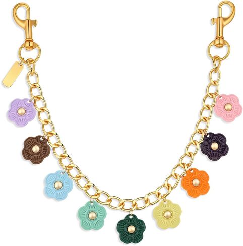 Metal Chain Bag Charms, Vintage Gold Bag Chain Charm with 9 Colored Camellia Flowers, Multi-Functional Purse Extender, Wallet, Jeans, Pants Chains in Saudi Arabia