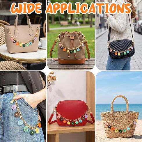 Metal Chain Bag Charms, Vintage Gold Bag Chain Charm with 9 Colored Camellia Flowers, Multi-Functional Purse Extender, Wallet, Jeans, Pants Chains in Saudi Arabia