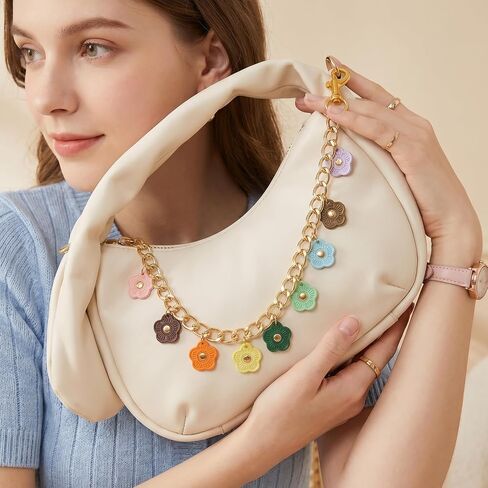 Metal Chain Bag Charms, Vintage Gold Bag Chain Charm with 9 Colored Camellia Flowers, Multi-Functional Purse Extender, Wallet, Jeans, Pants Chains in Saudi Arabia