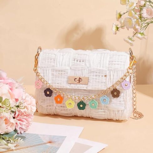 Metal Chain Bag Charms, Vintage Gold Bag Chain Charm with 9 Colored Camellia Flowers, Multi-Functional Purse Extender, Wallet, Jeans, Pants Chains in Saudi Arabia