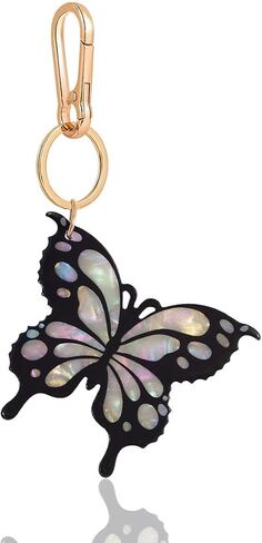 Tropical Hibiscus Flower Bird Butterfly Keychain Bag Charm Keychain Gold-Tone Clasp, 5.3 Inches in Kuwait
