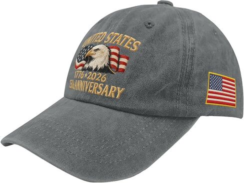 1776-2026 Anniversary Eagle Hat, Embroidered US Flag Patriotic Washed Cotton Cap, Veteran Gift for Men Women in Kuwait