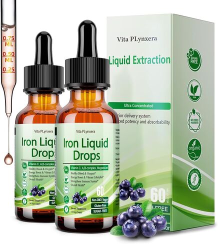 Liquid Iron Supplement for Women Men & Kids, Vegan Iron Drops with Vitamin C D, B12, B-Complex, High Potency Liquid with Multivitamin for Anemia, Energy Support, Blood, Magnesium Gentle in Saudi Arabia