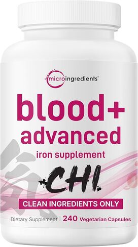 Micro Ingredients Iron Bisglycinate Supplement (Ferrous Bisglycinate) | 14-in-1 Chelated Iron Complex with Folate, Vitamins B12 & C, Botanical Blend | 240 Veggie Capsules | Non-GMO in Kuwait