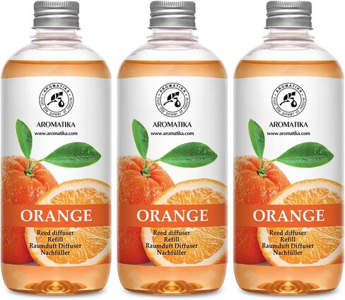 AROMATIKA Orange Reed Diffuser Refill - Set of 3 * 17 Fl Oz - Home Fragrance Diffuser - Aromatherapy - Citrus Scent - Air Freshener - Plastic Material - Glass or Plastic Core in Saudi Arabia