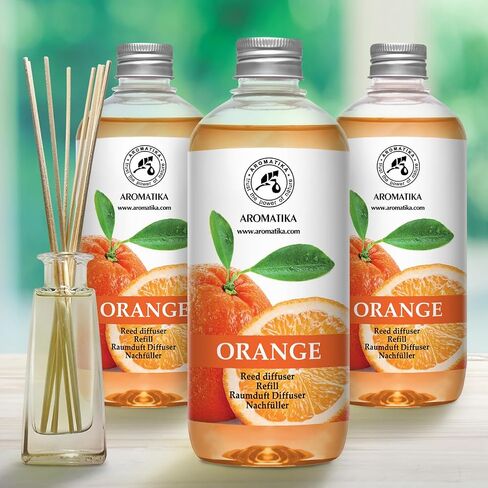 AROMATIKA Orange Reed Diffuser Refill - Set of 3 * 17 Fl Oz - Home Fragrance Diffuser - Aromatherapy - Citrus Scent - Air Freshener - Plastic Material - Glass or Plastic Core in Saudi Arabia