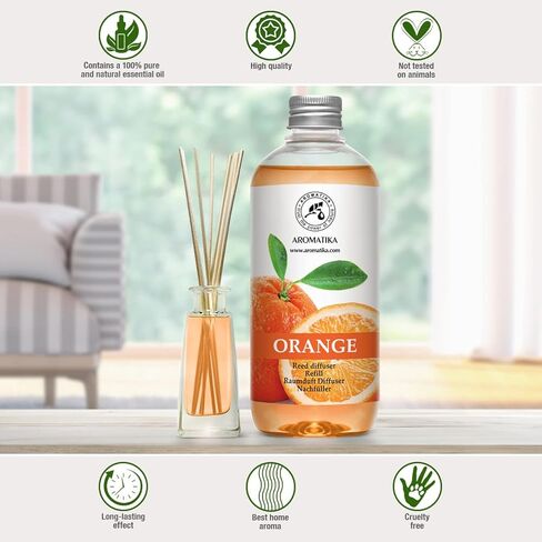 AROMATIKA Orange Reed Diffuser Refill - Set of 3 * 17 Fl Oz - Home Fragrance Diffuser - Aromatherapy - Citrus Scent - Air Freshener - Plastic Material - Glass or Plastic Core in Saudi Arabia
