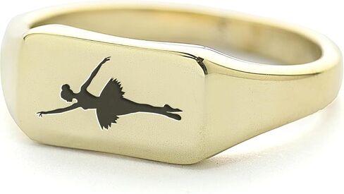 14k Gold Ballerina Ring - Custom Ballet Jewelry - Personalized Sports Ring - Rectangle Shaped Design in Kuwait