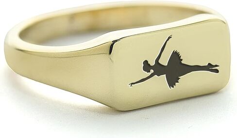 14k Gold Ballerina Ring - Custom Ballet Jewelry - Personalized Sports Ring - Rectangle Shaped Design in Kuwait