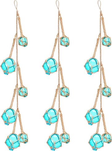 LemonRoad Plastic Fishing Floats String of 3 Light Blue Japanese Plastic Fishing Floats with 6 Buoy Balls 21.3 Inches Nautical Rope Beach Hut Decoration Coastal Buoys Ornaments for Summer Ocean Beach in Saudi Arabia