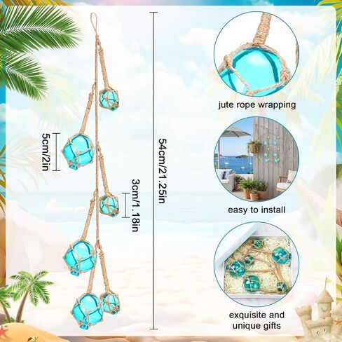 LemonRoad Plastic Fishing Floats String of 3 Light Blue Japanese Plastic Fishing Floats with 6 Buoy Balls 21.3 Inches Nautical Rope Beach Hut Decoration Coastal Buoys Ornaments for Summer Ocean Beach in Saudi Arabia