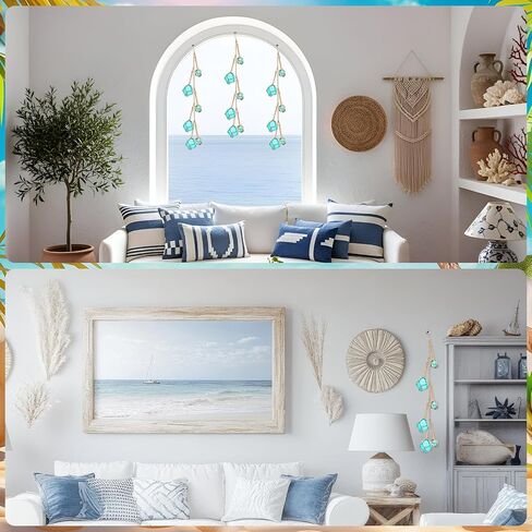 LemonRoad Plastic Fishing Floats String of 3 Light Blue Japanese Plastic Fishing Floats with 6 Buoy Balls 21.3 Inches Nautical Rope Beach Hut Decoration Coastal Buoys Ornaments for Summer Ocean Beach in Saudi Arabia