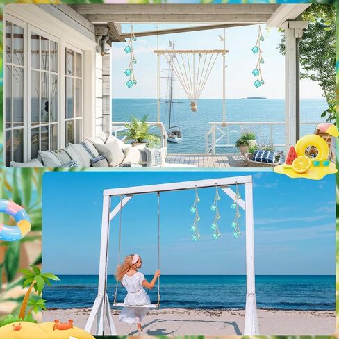 LemonRoad Plastic Fishing Floats String of 3 Light Blue Japanese Plastic Fishing Floats with 6 Buoy Balls 21.3 Inches Nautical Rope Beach Hut Decoration Coastal Buoys Ornaments for Summer Ocean Beach in Saudi Arabia
