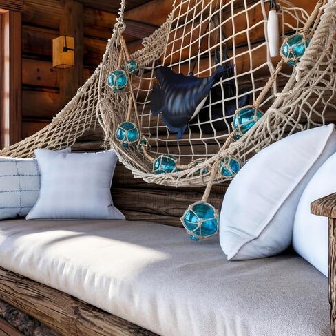 LemonRoad Plastic Fishing Floats String of 3 Light Blue Japanese Plastic Fishing Floats with 6 Buoy Balls 21.3 Inches Nautical Rope Beach Hut Decoration Coastal Buoys Ornaments for Summer Ocean Beach in Saudi Arabia