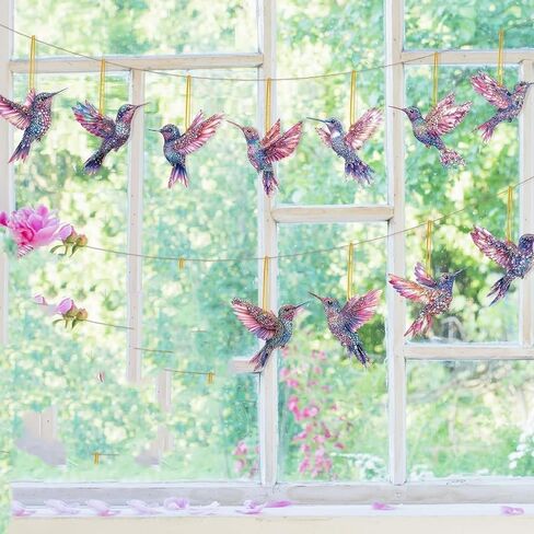 12PCS Hummingbird Christmas Hanging Ornaments with Rope - Multi-Color Pendants | for Home, Window, Tree Branches & Party Displays | Hummingbird Decorations in Kuwait