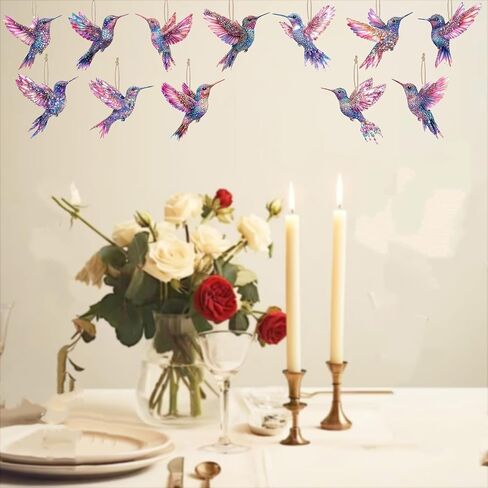 12PCS Hummingbird Christmas Hanging Ornaments with Rope - Multi-Color Pendants | for Home, Window, Tree Branches & Party Displays | Hummingbird Decorations in Kuwait