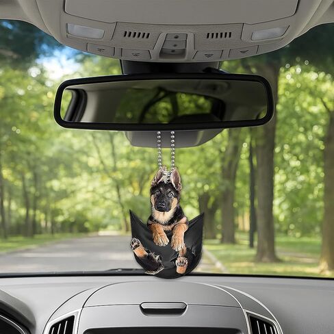 German Shepherd Car Rear View Mirror Charm, 2D Flat Acrylic Auto Hanging Accessories, Cute Dog Decoration Pendant for Rearview Mirror, Adorable Vehicle Interior Ornament for Women (Style1) in Kuwait