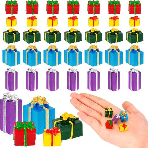 40 Pcs Christmas Miniature Resin Gift Boxes, Christmas Mini Boxes Ornament, Xmas Miniatures Figurines for Crafts Xmas Tree Present Dollhouse Crystal Ball Decorations in Saudi Arabia