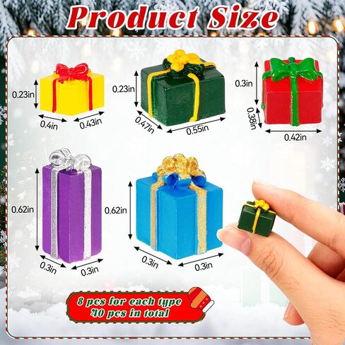 40 Pcs Christmas Miniature Resin Gift Boxes, Christmas Mini Boxes Ornament, Xmas Miniatures Figurines for Crafts Xmas Tree Present Dollhouse Crystal Ball Decorations in Saudi Arabia