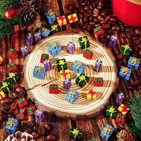40 Pcs Christmas Miniature Resin Gift Boxes, Christmas Mini Boxes Ornament, Xmas Miniatures Figurines for Crafts Xmas Tree Present Dollhouse Crystal Ball Decorations in Saudi Arabia